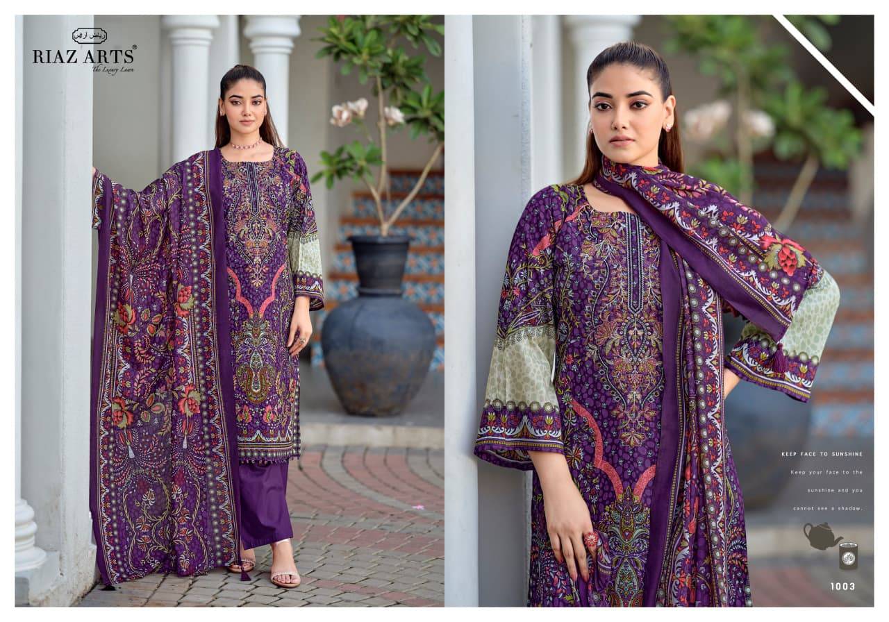 NAYRA VOL 43 BY RIAZ ARTS 1001 To 1008 Series Pakistani Suits Ethnic Wear Pure Cotton Dresses At Wholesale